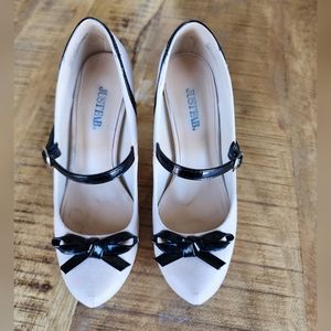 Nude Heels with Black Ankle Strap, bow on the toes 🎀